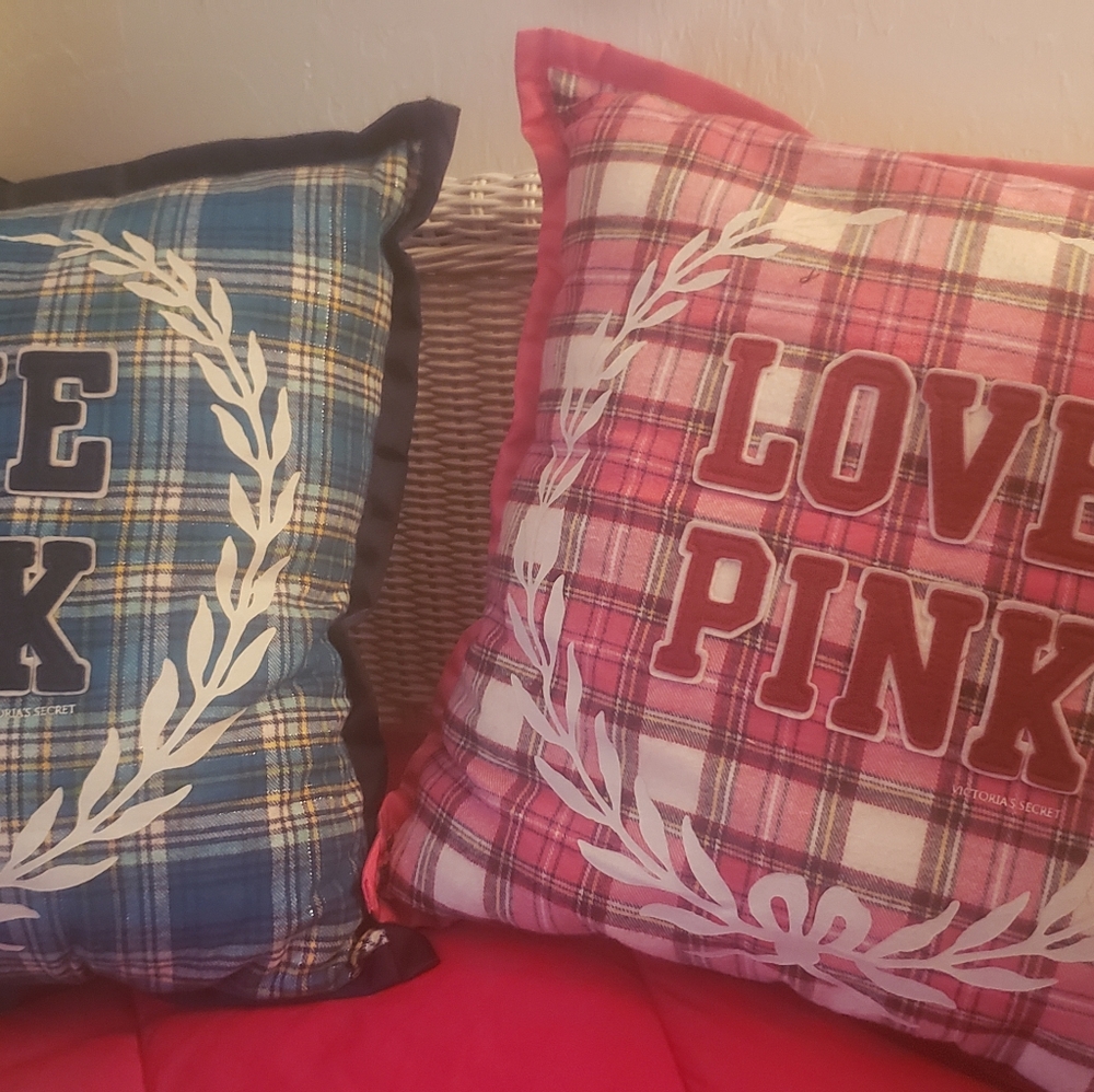 2 Victoria's secret pink Vintage crest throw pillows